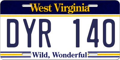 WV license plate DYR140