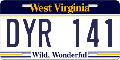 WV license plate DYR141