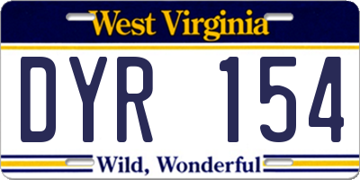 WV license plate DYR154