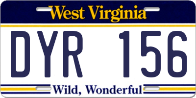 WV license plate DYR156