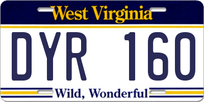 WV license plate DYR160
