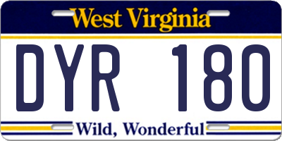 WV license plate DYR180