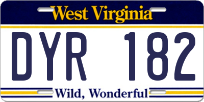 WV license plate DYR182