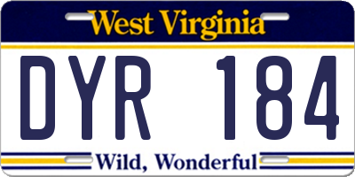 WV license plate DYR184