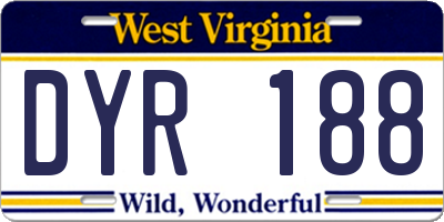 WV license plate DYR188