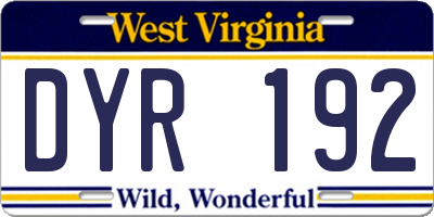 WV license plate DYR192