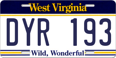 WV license plate DYR193