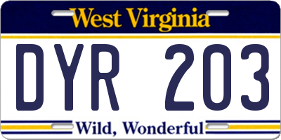 WV license plate DYR203