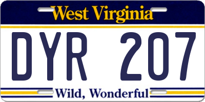 WV license plate DYR207
