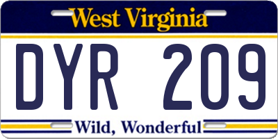 WV license plate DYR209