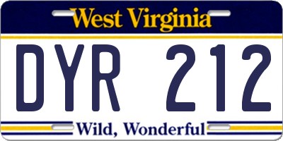 WV license plate DYR212