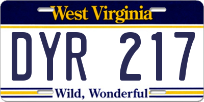 WV license plate DYR217