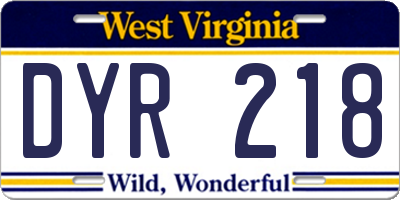 WV license plate DYR218
