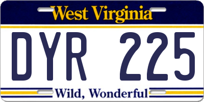WV license plate DYR225