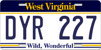 WV license plate DYR227