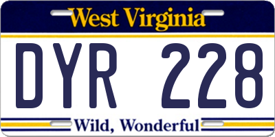 WV license plate DYR228