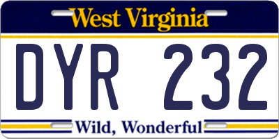WV license plate DYR232