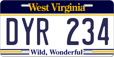 WV license plate DYR234