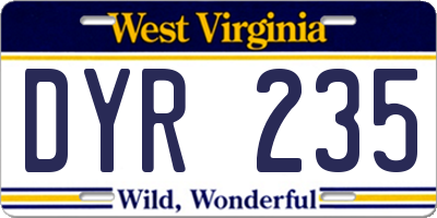 WV license plate DYR235