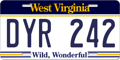 WV license plate DYR242
