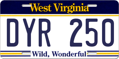 WV license plate DYR250