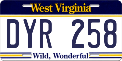 WV license plate DYR258