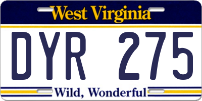 WV license plate DYR275