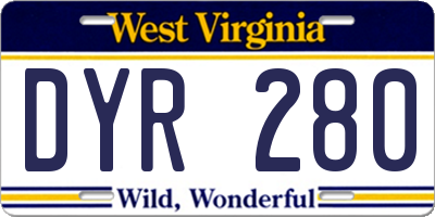 WV license plate DYR280