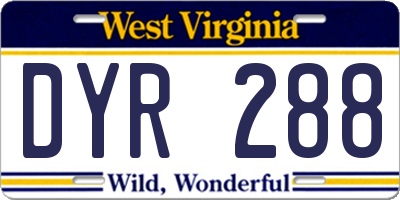 WV license plate DYR288