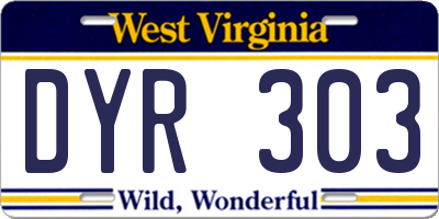 WV license plate DYR303