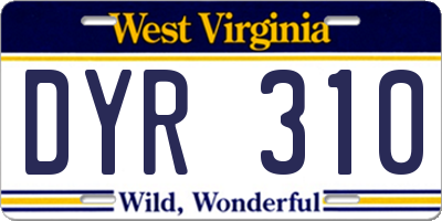 WV license plate DYR310