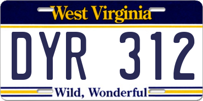 WV license plate DYR312