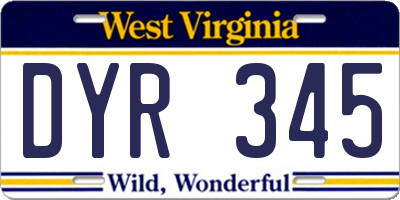 WV license plate DYR345