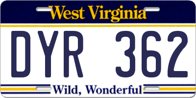 WV license plate DYR362