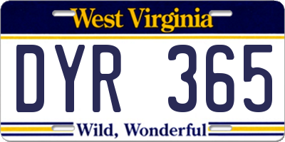 WV license plate DYR365