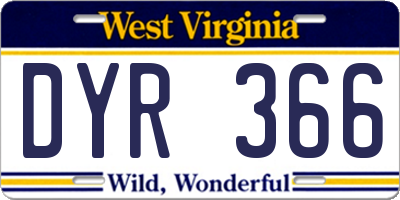 WV license plate DYR366