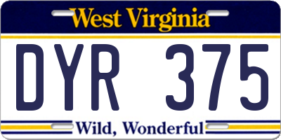 WV license plate DYR375