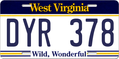 WV license plate DYR378