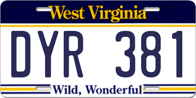 WV license plate DYR381