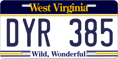 WV license plate DYR385