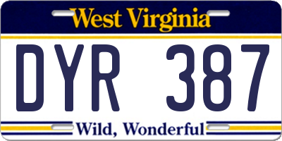 WV license plate DYR387