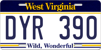 WV license plate DYR390