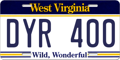 WV license plate DYR400