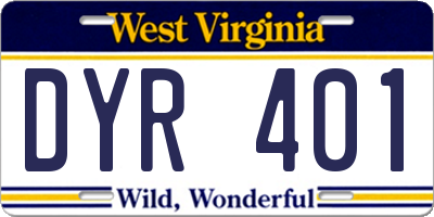 WV license plate DYR401