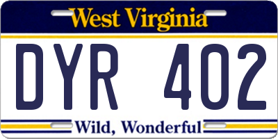 WV license plate DYR402