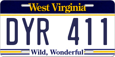 WV license plate DYR411
