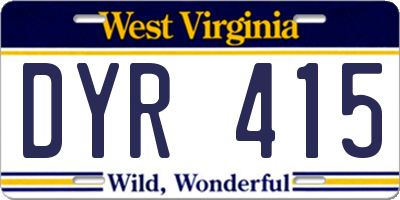 WV license plate DYR415