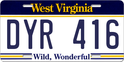 WV license plate DYR416