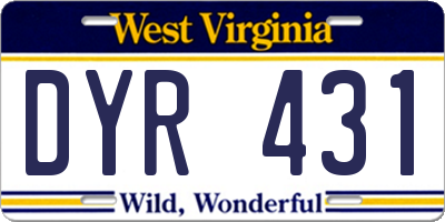 WV license plate DYR431