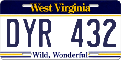 WV license plate DYR432